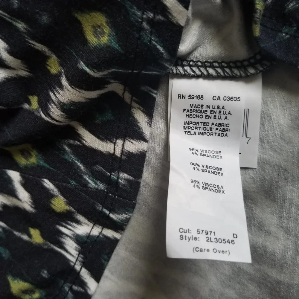 NWOT Karen Kane Ikat Print Crew-neck Cap-sleeve Hi-Lo Elliptical Top Made in USA - Picture 5 of 11